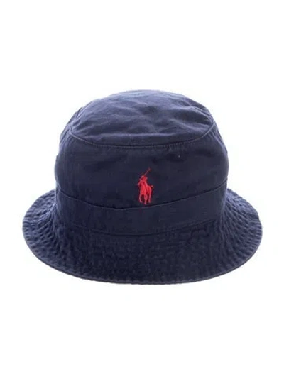 Pre-owned Polo Ralph Lauren Embroidered Canvas Bucket Hat W/tags In Blue