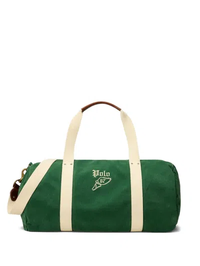 Polo Ralph Lauren Embroidered Canvas Duffle Bag In Green