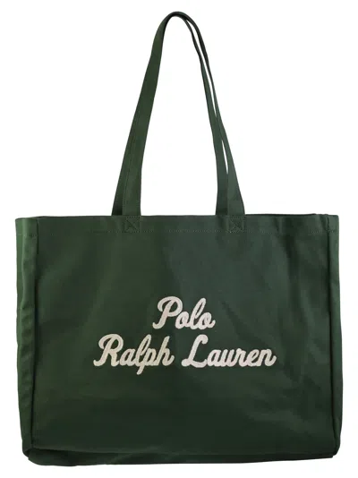 Polo Ralph Lauren Embroidered Canvas Tote In Green