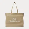 Polo Ralph Lauren Embroidered Canvas Tote In Tan