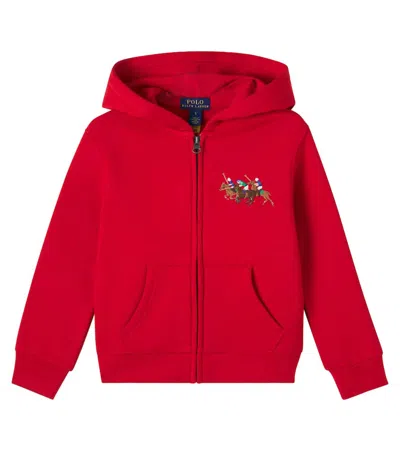 Polo Ralph Lauren Kids' Embroidered Cotton-blend Hoodie In Red