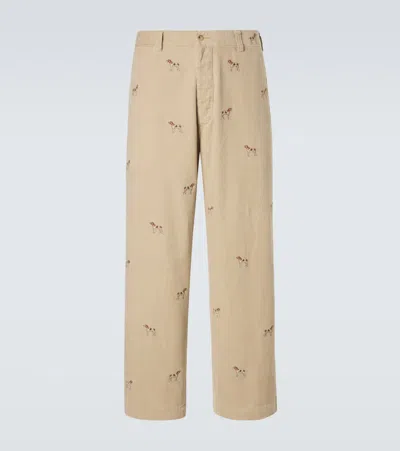 Polo Ralph Lauren Straight-leg Embroidered Cotton-corduroy Trousers In Neutral