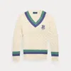 Polo Ralph Lauren Embroidered Cotton Cricket Sweater In Cricket Cream