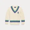 Polo Ralph Lauren Embroidered Cotton Cricket Sweater In Cricket Cream