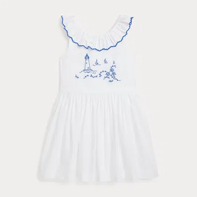 Polo Ralph Lauren Kids' Embroidered Cotton Poplin Dress In White