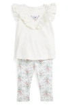 Polo Ralph Lauren Ralph Lauren Embroidered Cotton Ruffle Top & Floral Leggings Set In Nevis