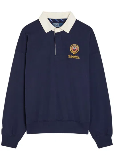 Polo Ralph Lauren Embroidered Cotton Rugby Top In Blue