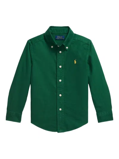 Polo Ralph Lauren Kids' Embroidered Cotton Shirt In Green