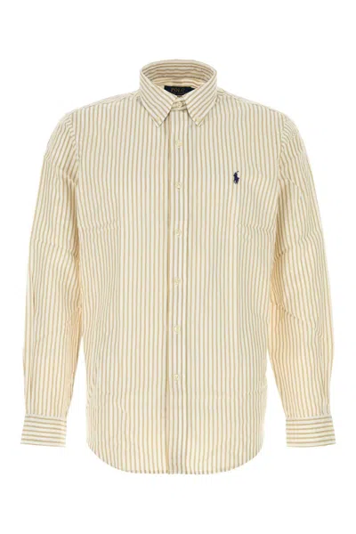 Polo Ralph Lauren Embroidered Cotton Shirt With Striped Detail For Men In Brown
