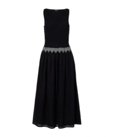 Polo Ralph Lauren Embroidered Cotton Voile Midi Dress In Black