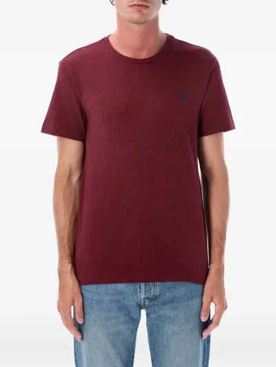 Polo Ralph Lauren Embroidered Crew-neck T-shirt In Burgundy