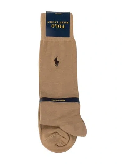 Pre-owned Polo Ralph Lauren Embroidered Crew Socks W/tags In Brown