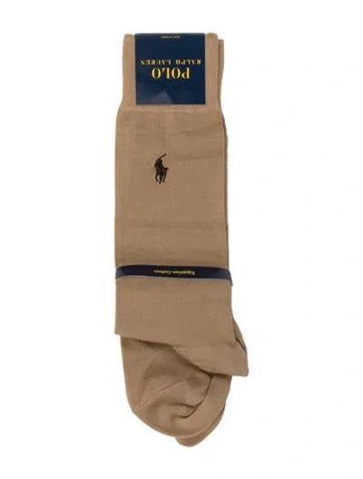 Pre-owned Polo Ralph Lauren Embroidered Crew Socks W/tags In Brown