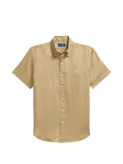 Polo Ralph Lauren Embroidered Custom Linen Shirt In Neutral