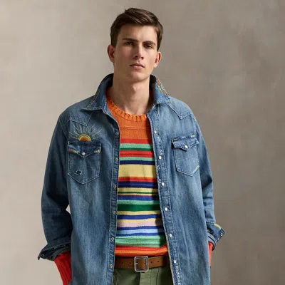 Polo Ralph Lauren Embroidered Denim Western Shirt In Kelley