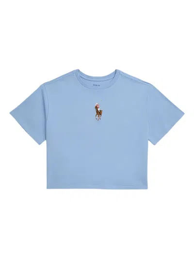 Polo Ralph Lauren Kids' Embroidered-equestrian Knight Cropped T-shirt In Blue