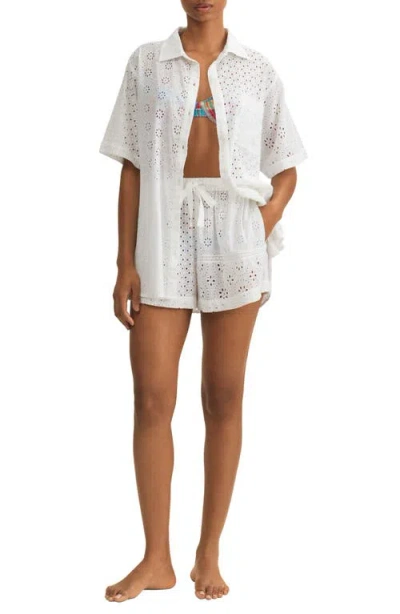 Polo Ralph Lauren Embroidered Eyelet Cotton Cover-up Shirt & Shorts Set In White