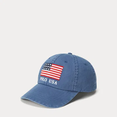 Polo Ralph Lauren Embroidered Flag Twill Ball Cap In Blue
