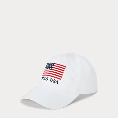 Polo Ralph Lauren Embroidered Flag Twill Ball Cap In White