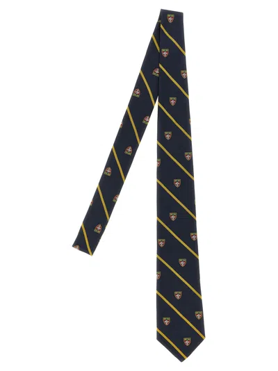 Polo Ralph Lauren Embroidered Heraldic Striped Silk Necktie In Navy