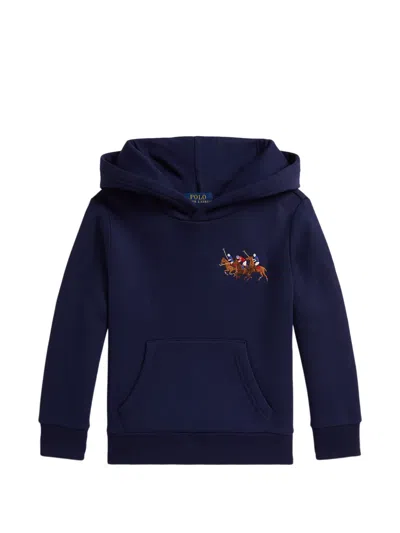 Polo Ralph Lauren Kids' Triple Pony Fleece Hoodie In Blue