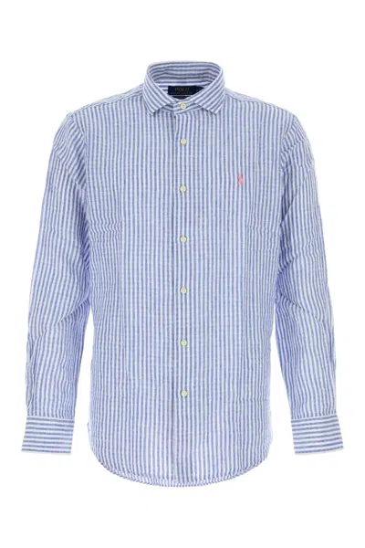 Polo Ralph Lauren Embroidered Linen Blend Shirt In Blue