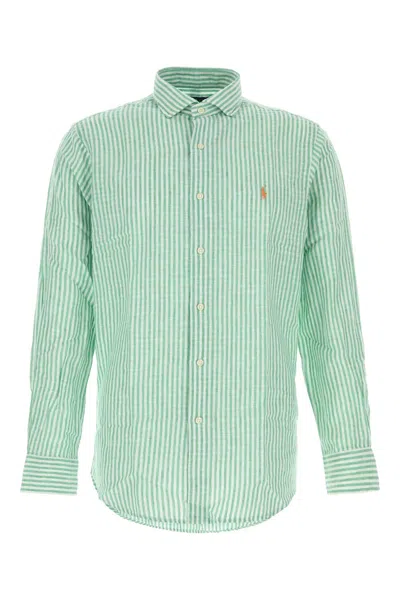 Polo Ralph Lauren Embroidered Linen Blend Shirt In Blue