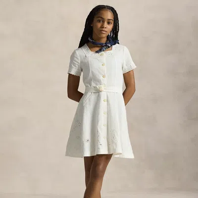 Polo Ralph Lauren Kids' Embroidered Linen-cotton Dress In Trophy Cream
