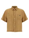 Polo Ralph Lauren Womens Camel Logo-embroidered Short-sleeve Linen Shirt Xl In Beige