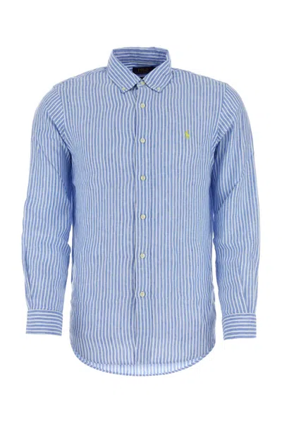 Polo Ralph Lauren Embroidered Linen Shirt In Bluewhite