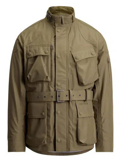 Polo Ralph Lauren Embroidered-logo Belted Jacket In Brown
