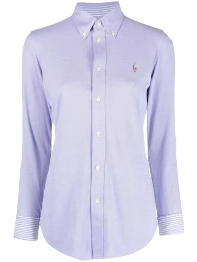 Polo Ralph Lauren Embroidered-logo Button-up Shirt In Purple