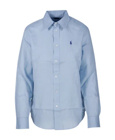 Polo Ralph Lauren Embroidered Logo Buttoned Shirt In Blue