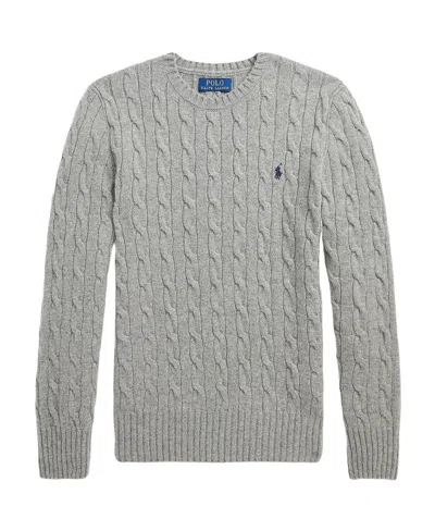 Polo Ralph Lauren Embroidered-logo Cable-knit Jumper In Gray