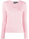 Polo Ralph Lauren Embroidered-logo Cable-knit Jumper In Pink