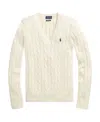 Polo Ralph Lauren Kimberly Icon Logo Pima Cotton Cable Knit V-neck Sweater In White