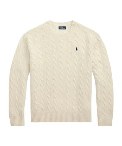 Polo Ralph Lauren Embroidered-logo Cable-knit Sweater In Neutral