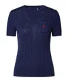 Polo Ralph Lauren Blue Cable Knit T-shirt With Embroidered Logo In Cotton Woman In Blue