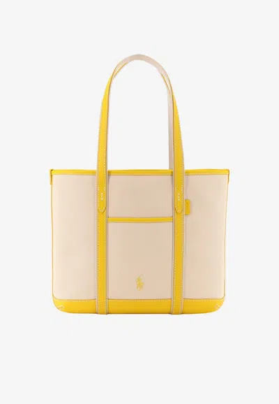 Polo Ralph Lauren Embroidered Logo Canvas Tote Bag In Beige
