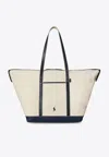 Polo Ralph Lauren Embroidered Logo Canvas Tote Bag In Sand