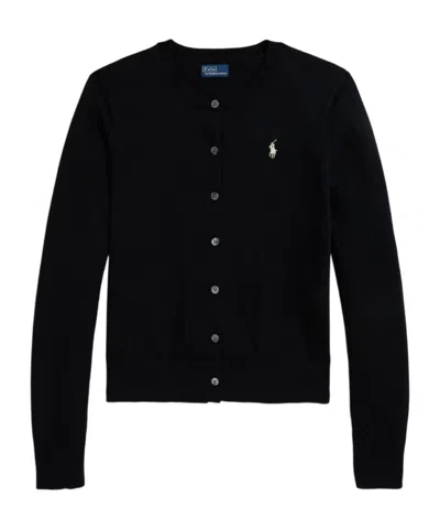 Polo Ralph Lauren Embroidered Logo Cardigan In Black