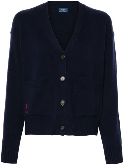 Polo Ralph Lauren Embroidered-logo Cardigan In Blue