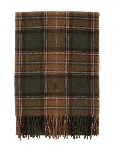 POLO RALPH LAUREN EMBROIDERED-LOGO CHECK-PATTERN SCARF