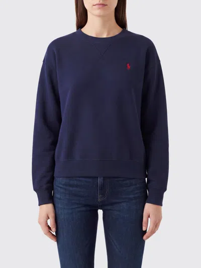 Polo Ralph Lauren Embroidered Logo Cotton Blend Crewneck Sweatshirt In Blue