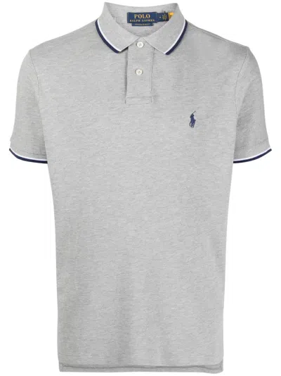 Polo Ralph Lauren Embroidered-logo Cotton Polo Shirt In Grey