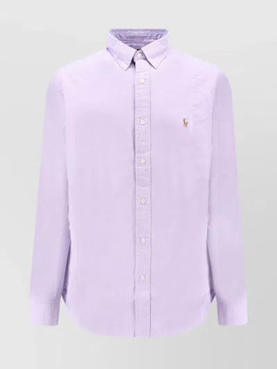 Polo Ralph Lauren Cotton Shirt With Multicolor Logo Embroidery In Purple
