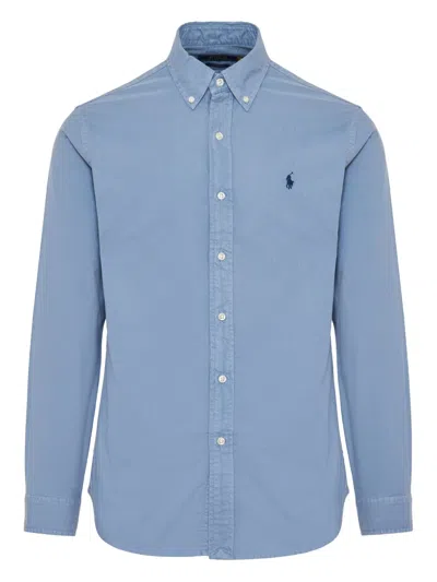 Polo Ralph Lauren Embroidered-logo Cotton Shirt In Blue