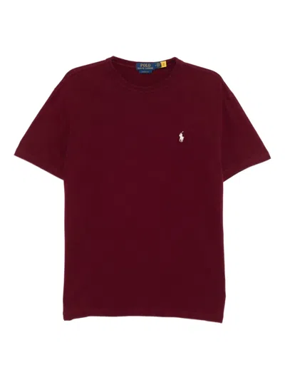 Polo Ralph Lauren Embroidered-logo Cotton T-shirt In Burgundy
