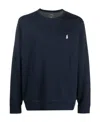 Polo Ralph Lauren Navy Blue Loopback Cotton Crewneck Sweatshirt In Black
