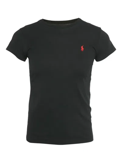 Pre-owned Polo Ralph Lauren Embroidered-logo Crew-neck T-shirt In Black